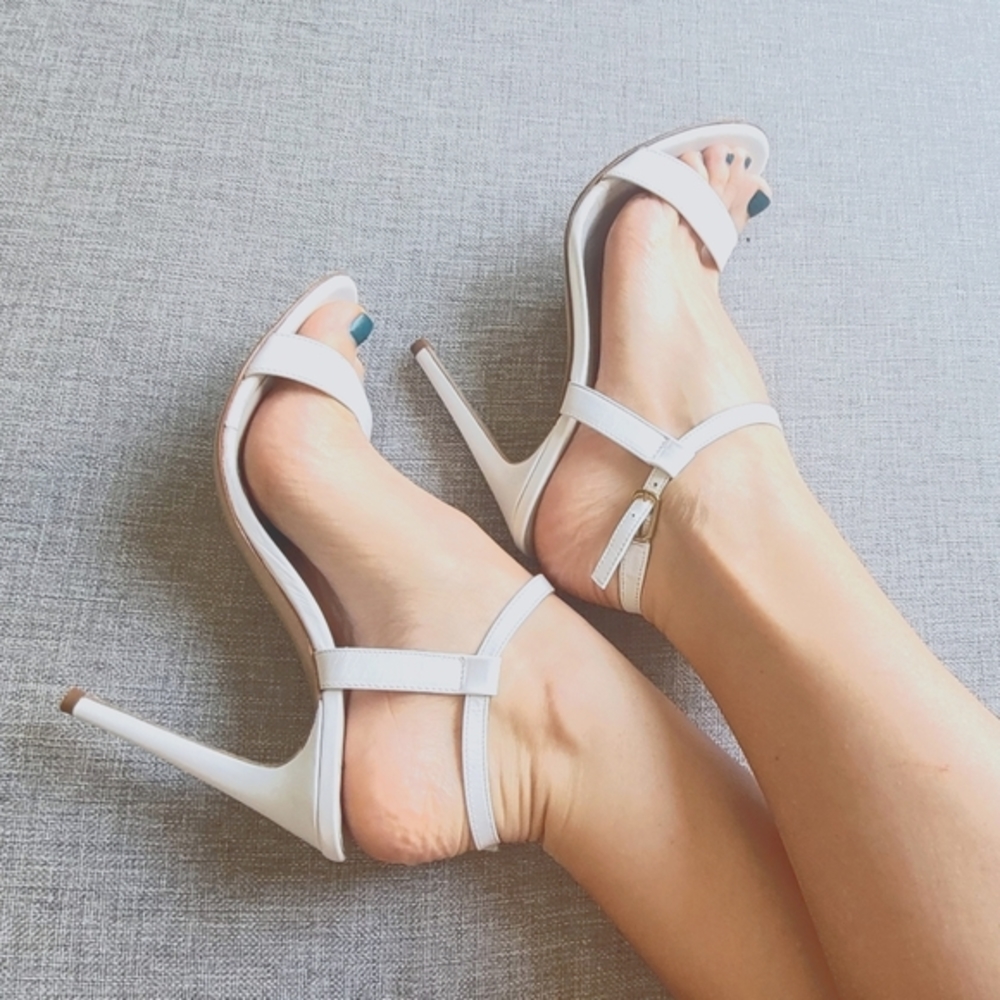 Genuine Leather Elegant White High Heel Sandals - Picture 6 of 13